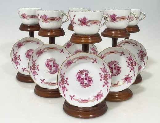 Porcelain Rich Court Dragon Cups and Saucers from Meissen, Germany, 1960s, Set of 2-UCH-2042700