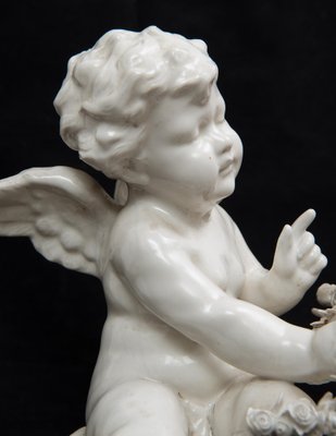 Porcelain Sculpture Depicting Putto with Basket of Flowers from Capodimonte, 20th Century-KKK-1822413