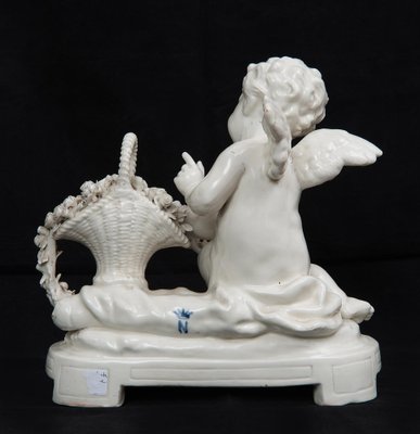 Porcelain Sculpture Depicting Putto with Basket of Flowers from Capodimonte, 20th Century-KKK-1822413