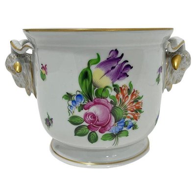 Porcelain Tulip Pattern Ram Head Cachepot from Herend Hungary, 1960s-UCH-1704928