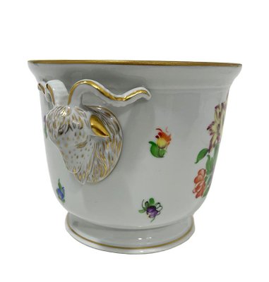 Porcelain Tulip Pattern Ram Head Cachepot from Herend Hungary, 1960s-UCH-1704928