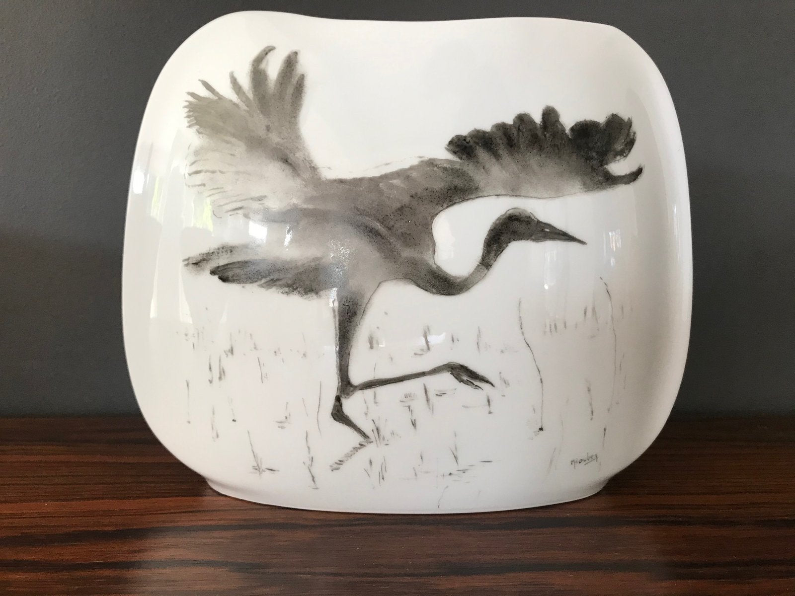 Porcelain Vase with Heron Decoration by M. Houben for Royal Porzellan, 1960s