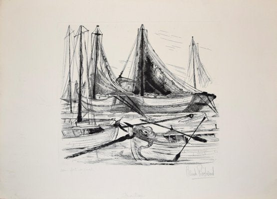 Port de Pêche - Original Etching by Claude Piechaud - Second Half of 20th Century-ZCI-754949