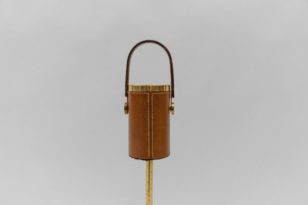 Portable Ashtray Stand in Brass and Leather in the style of Jacques Adnet, 1950s-KQB-1765839