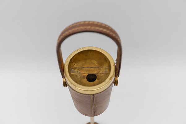 Portable Ashtray Stand in Brass and Leather in the style of Jacques Adnet, 1950s-KQB-1765839