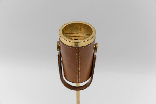 Portable Ashtray Stand in Brass and Leather in the style of Jacques Adnet, 1950s-KQB-1765839