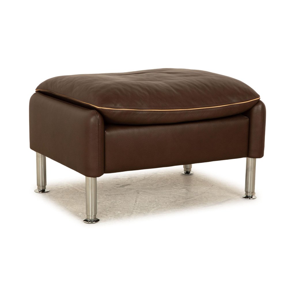 Porto Leather Stool in Dark Brown from Erpo