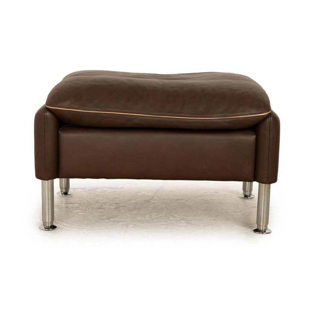 Porto Leather Stool in Dark Brown from Erpo