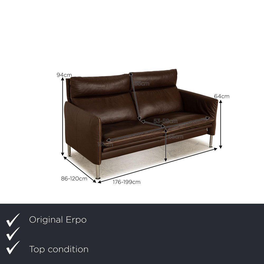 Porto Leather Three Seater Brown Dark Brown Sofa from Erpo