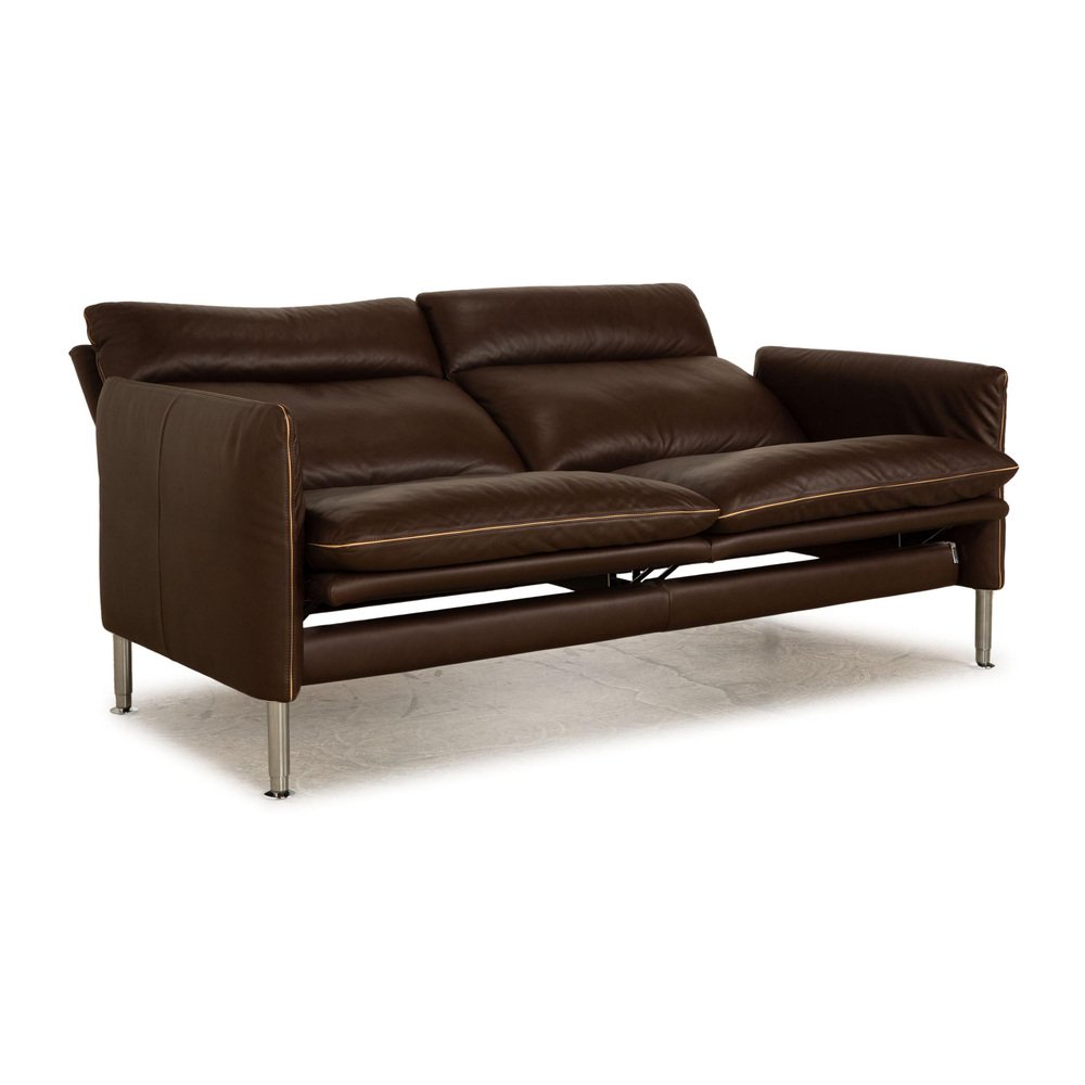 Porto Leather Three Seater Brown Dark Brown Sofa from Erpo