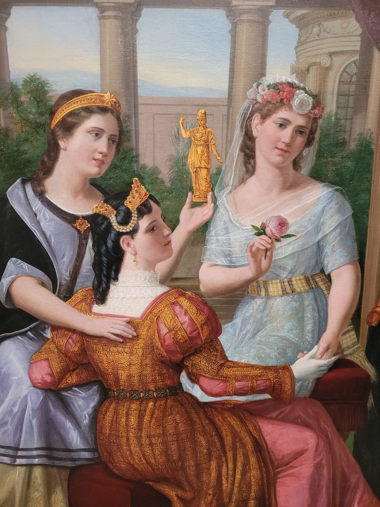 Portrait of 3 Ladies, 1883, Large Oil on Canvas, Framed