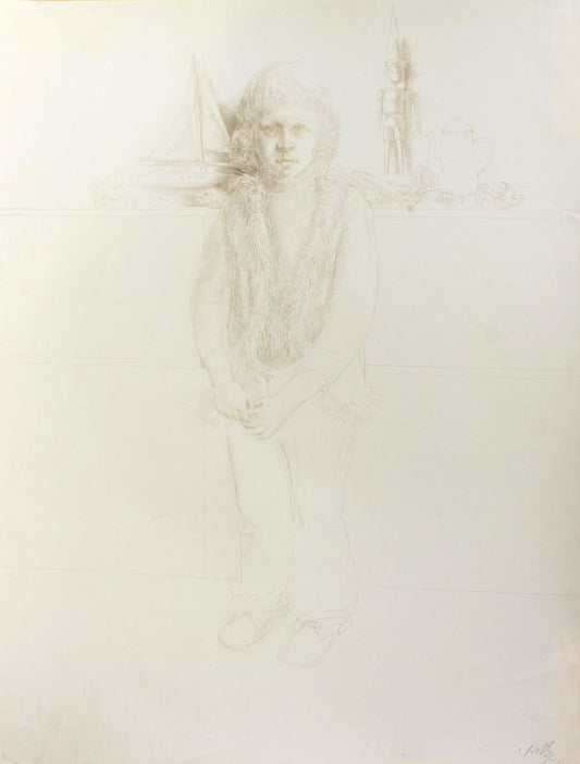 Portrait of a Child no.4 - Original Silver point by J.P. Velly - 1972 1979