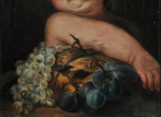 Portrait of a Putto with Fruit, 19th Century, Oil on Canvas-QOR-2023506