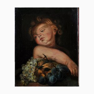 Portrait of a Putto with Fruit, 19th Century, Oil on Canvas-QOR-2023506