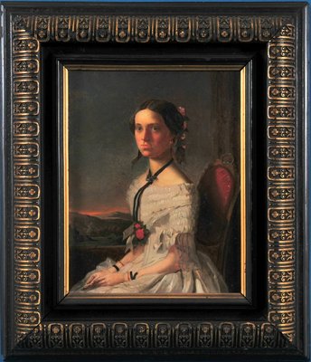 Portrait of a Seated Young Lady in a White Dress, 1920s, Oil Painting-QOR-2023419