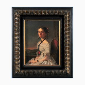 Portrait of a Seated Young Lady in a White Dress, 1920s, Oil Painting-QOR-2023419