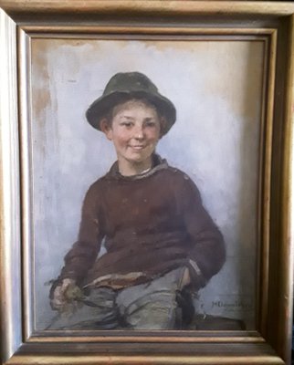 Portrait of a Sitting Boy, 1900s, Oil on Cardboard-HOI-1238773