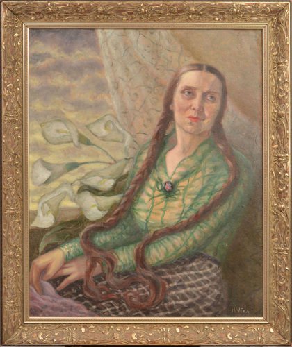 Portrait of a Woman with a Brooch, Oil on Canvas, 20th Century