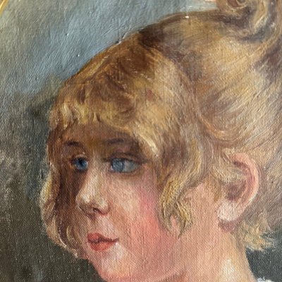 Portrait Of A Young Girl with Blond Hair, Oil On Cardboard, Framed-QKG-2019601