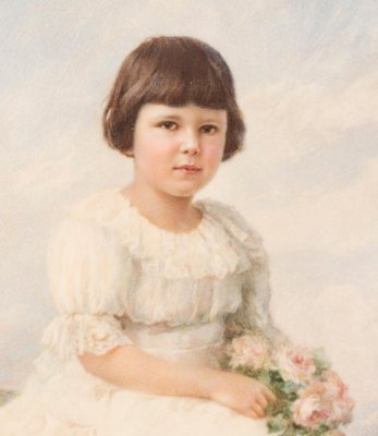 Portrait of Child with Flowers in Hands - Original Miniature Painting by A. Noci 1909-ZCI-756285