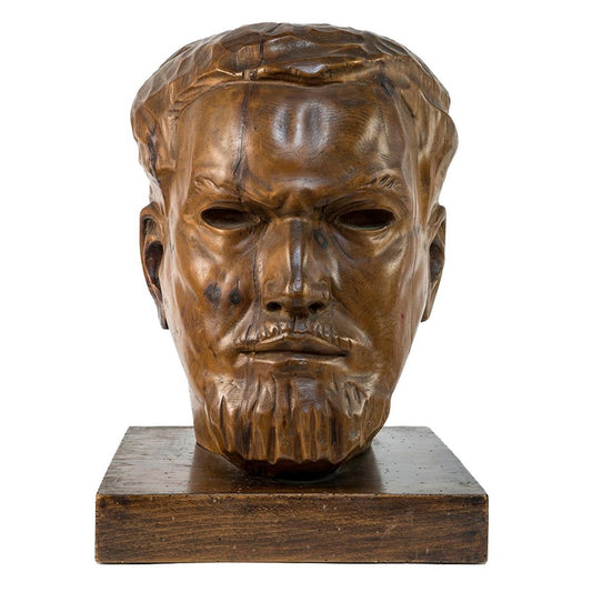 Portrait of Italo Balbo - Original Wooden Sculpture by Marco Novati - 1930s 1930s