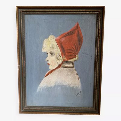 Portrait of Lady in Traditional Costume, 1920s, Oil on Canvas, Framed-VBM-1824590