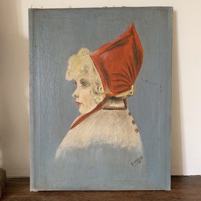 Portrait of Lady in Traditional Costume, 1920s, Oil on Canvas, Framed-VBM-1824590