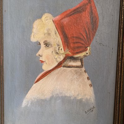 Portrait of Lady in Traditional Costume, 1920s, Oil on Canvas, Framed-VBM-1824590