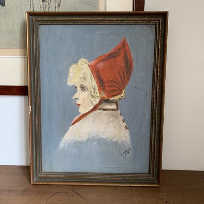 Portrait of Lady in Traditional Costume, 1920s, Oil on Canvas, Framed-VBM-1824590