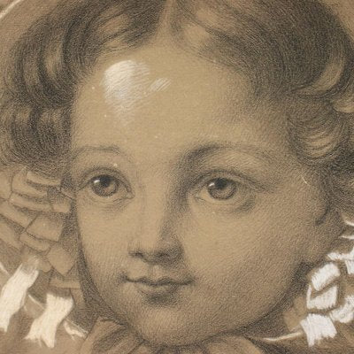 Portrait of Little Girl with Little Dog, Pencil and Charcoal-VMM-1048187