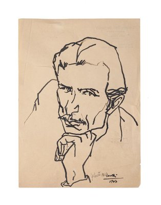 Portrait of Man - Original Drawing in China Ink by Umberto Casotti - 1947 1947-ZCI-766315