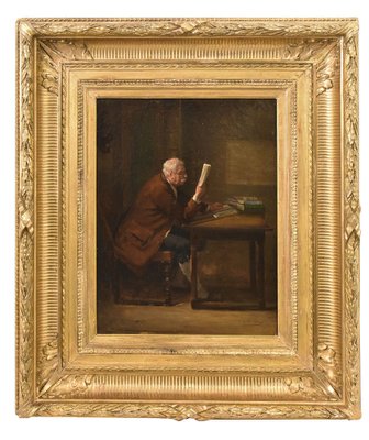 Portrait of Man Reading, 19th Century, Oil on Canvas, Framed-YVI-1732153