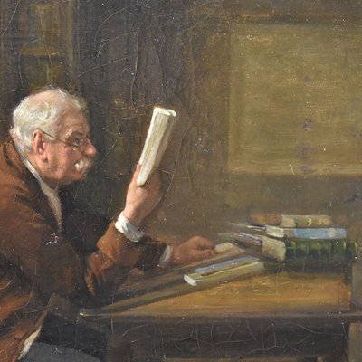 Portrait of Man Reading, 19th Century, Oil on Canvas, Framed-YVI-1732153