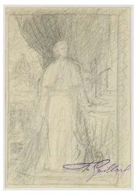 Portrait of Pope in Saint Peter - Original Pencil Drawing by F. Gaillard Late 19th Century-ZCI-757604