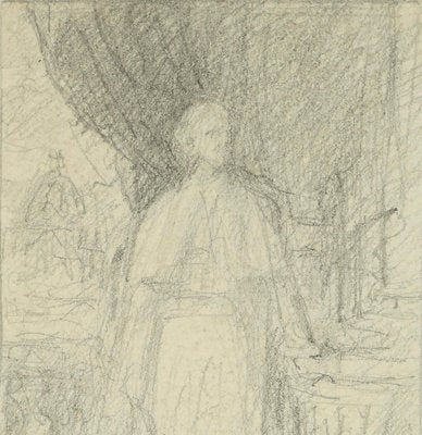 Portrait of Pope in Saint Peter - Original Pencil Drawing by F. Gaillard Late 19th Century-ZCI-757604