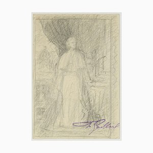 Portrait of Pope in Saint Peter - Original Pencil Drawing by F. Gaillard Late 19th Century-ZCI-757604