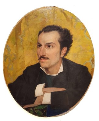 Portrait of Young Man with Mustache - 20th Century - Painting - Modern-ZCI-756886