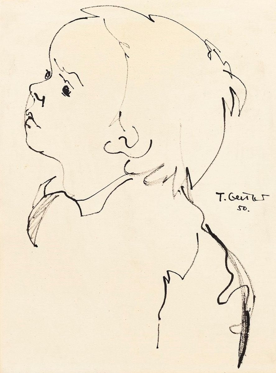 Portrait - Original Black Marker on Paper by T. Gertler - 1950s 1950s