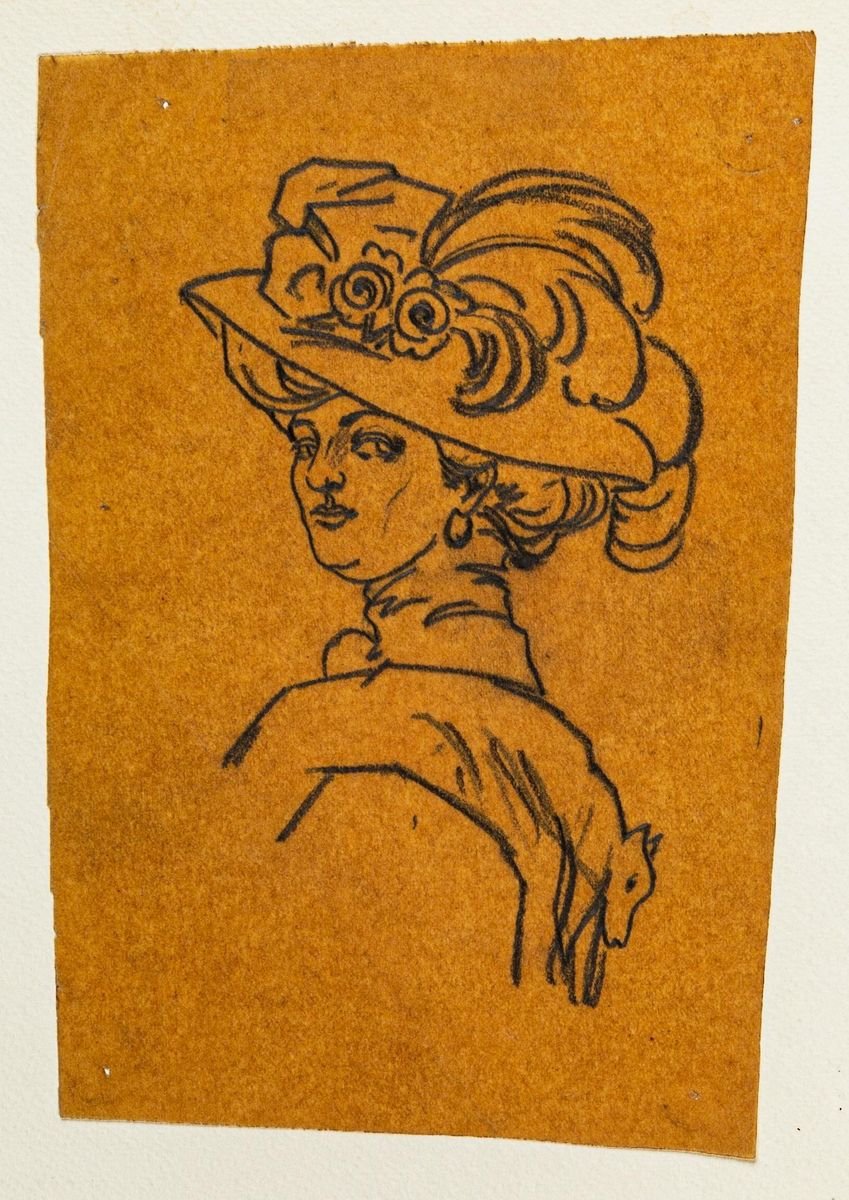 Portrait - Original China Ink Drawing on Paper - Early 20th Century Early 20th Century