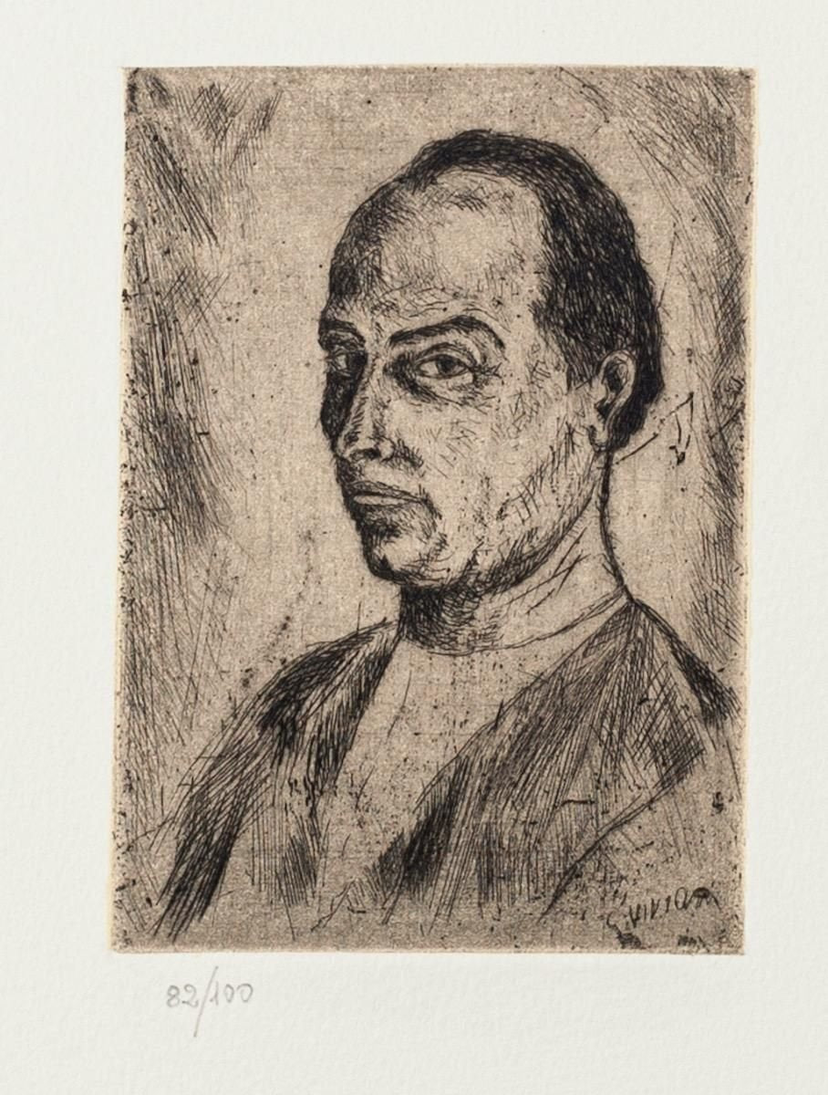 Portrait - Original Etching on Paper by Giuseppe Viviani - 20th Century 20th Century