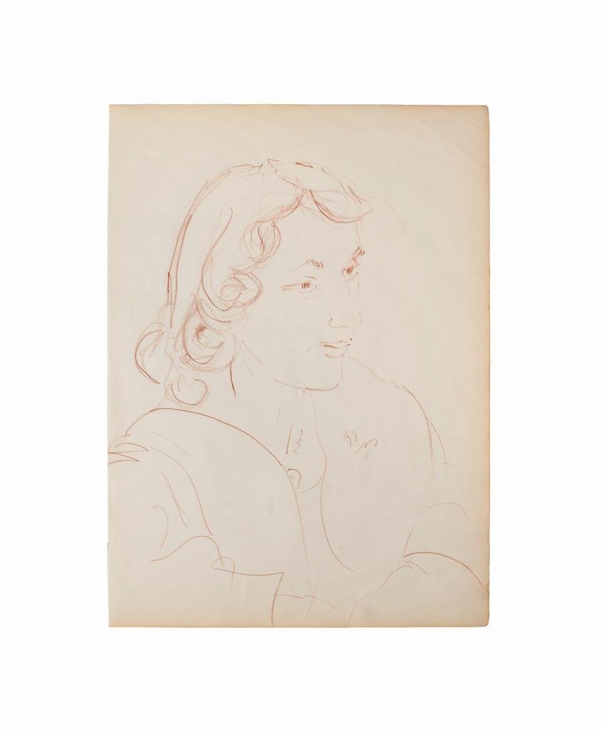 Portrait - Original Pastel on Ivory Paper - 1950 Mid-20th Century