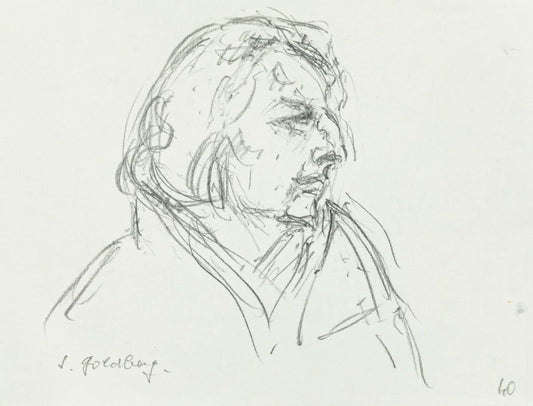 Portrait - Original Pen Drawing by S. Goldberg - Mid 20th Century Mid 20th Century