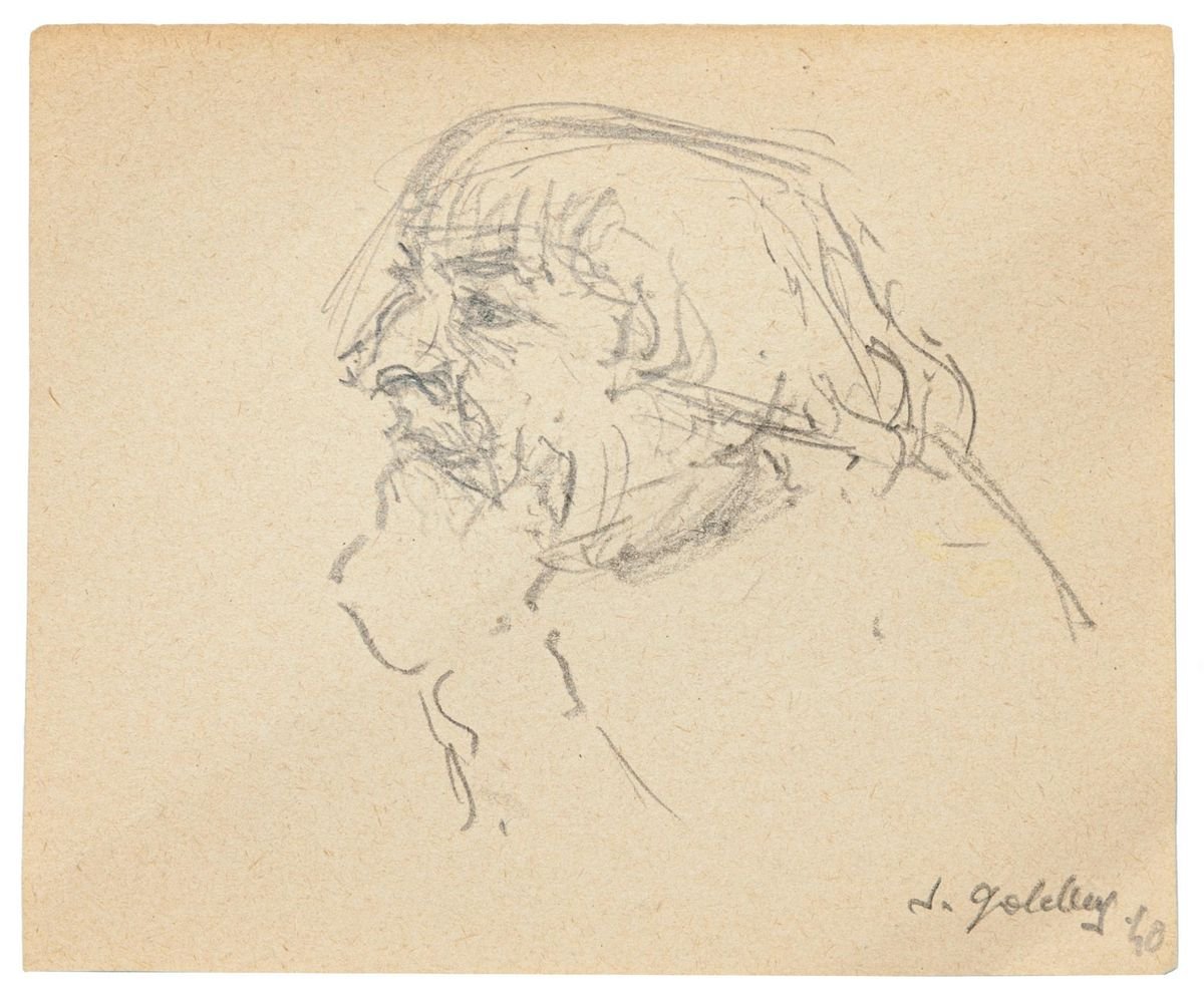 Portrait - Original Pencil and Ink Drawing by S. Goldberg - Mid 20th Century Mid 20th Century