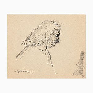 Portrait - Original Pencil and Ink Drawing by S. Goldberg - Mid 20th Century Mid 20th Century-ZCI-758145