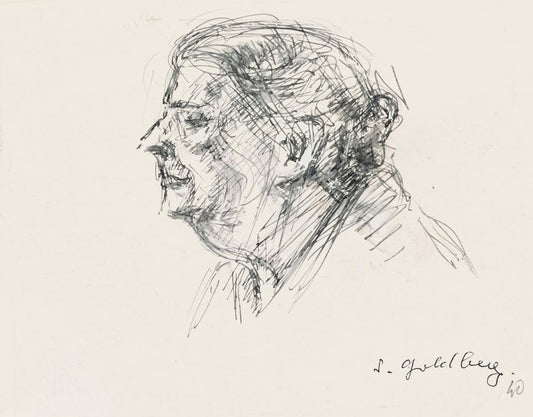 Portrait - Original Pencil and Pen Drawing by S. Goldberg - Mid 20th Century Mid 20th Century