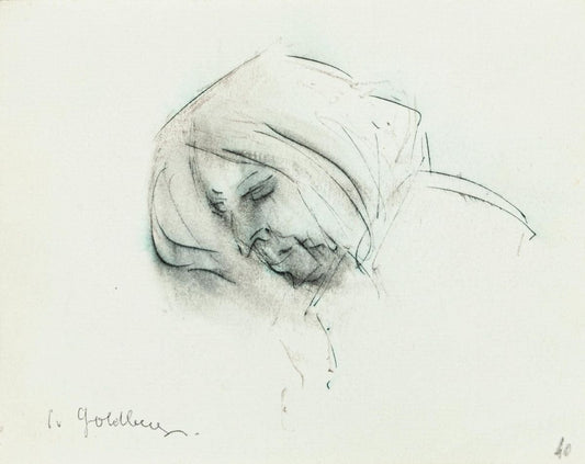 Portrait - Original Pencil and Pen Drawing by S. Goldberg - Mid 20th Century Mid 20th Century