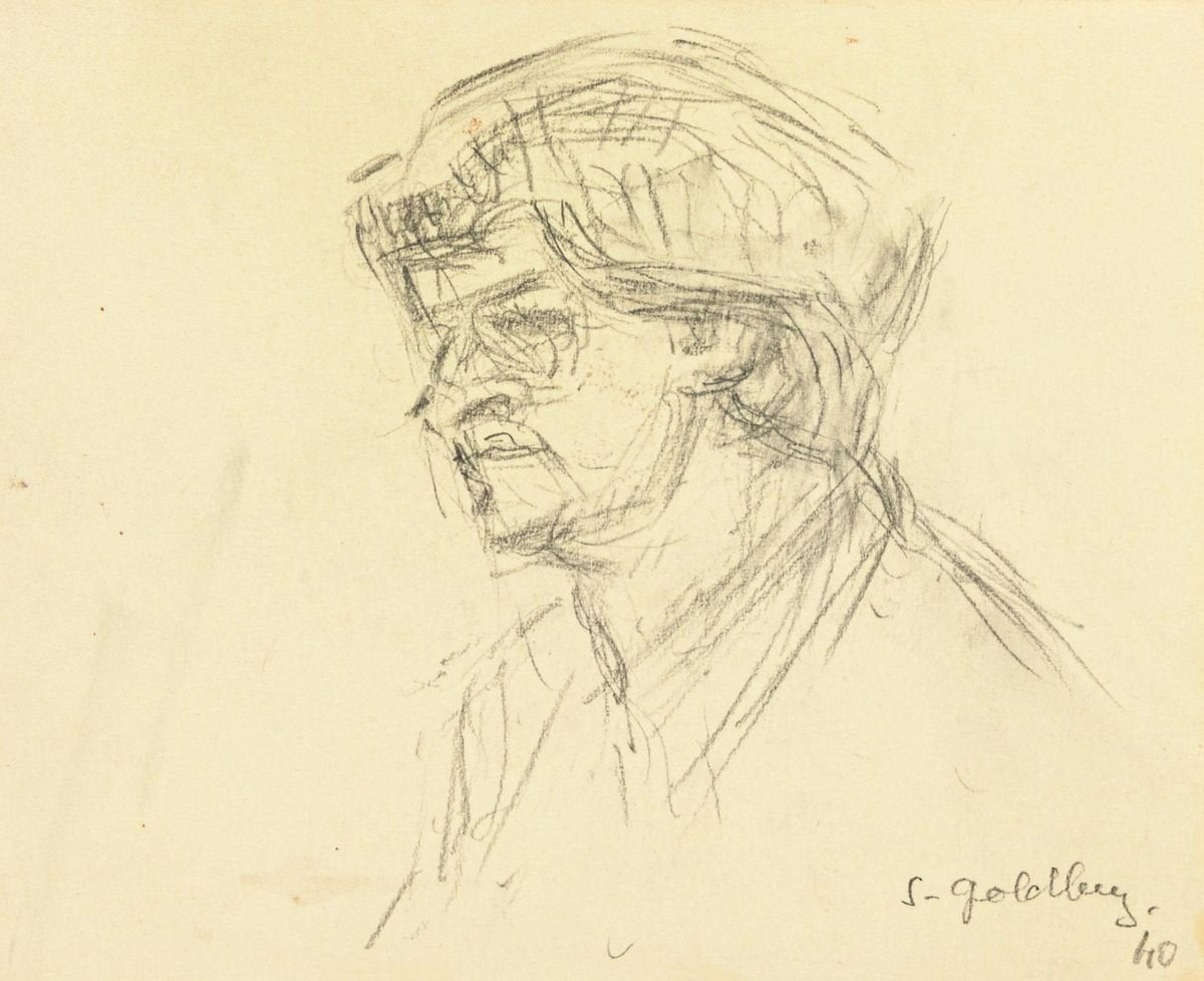 Portrait - Original Pencil Drawing by S. Goldberg - Mid 20th Century Mid 20th Century