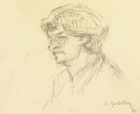 Portrait - Original Pencil Drawing by S. Goldberg - Mid 20th Century Mid 20th Century-ZCI-758138