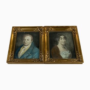 Portrait Paintings of Jean Pierre Casadabon & Christine Lerient, 1800s, Pastel, Framed, Set of 2-VAP-1328326