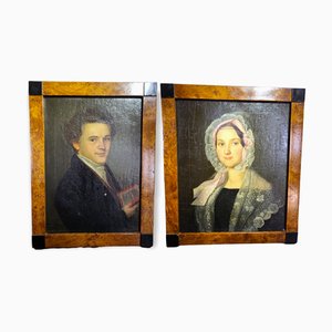 Portraits of Man & Woman, Early 19th Century, Oil on Canvas, Framed, Set of 2-TCS-1353293